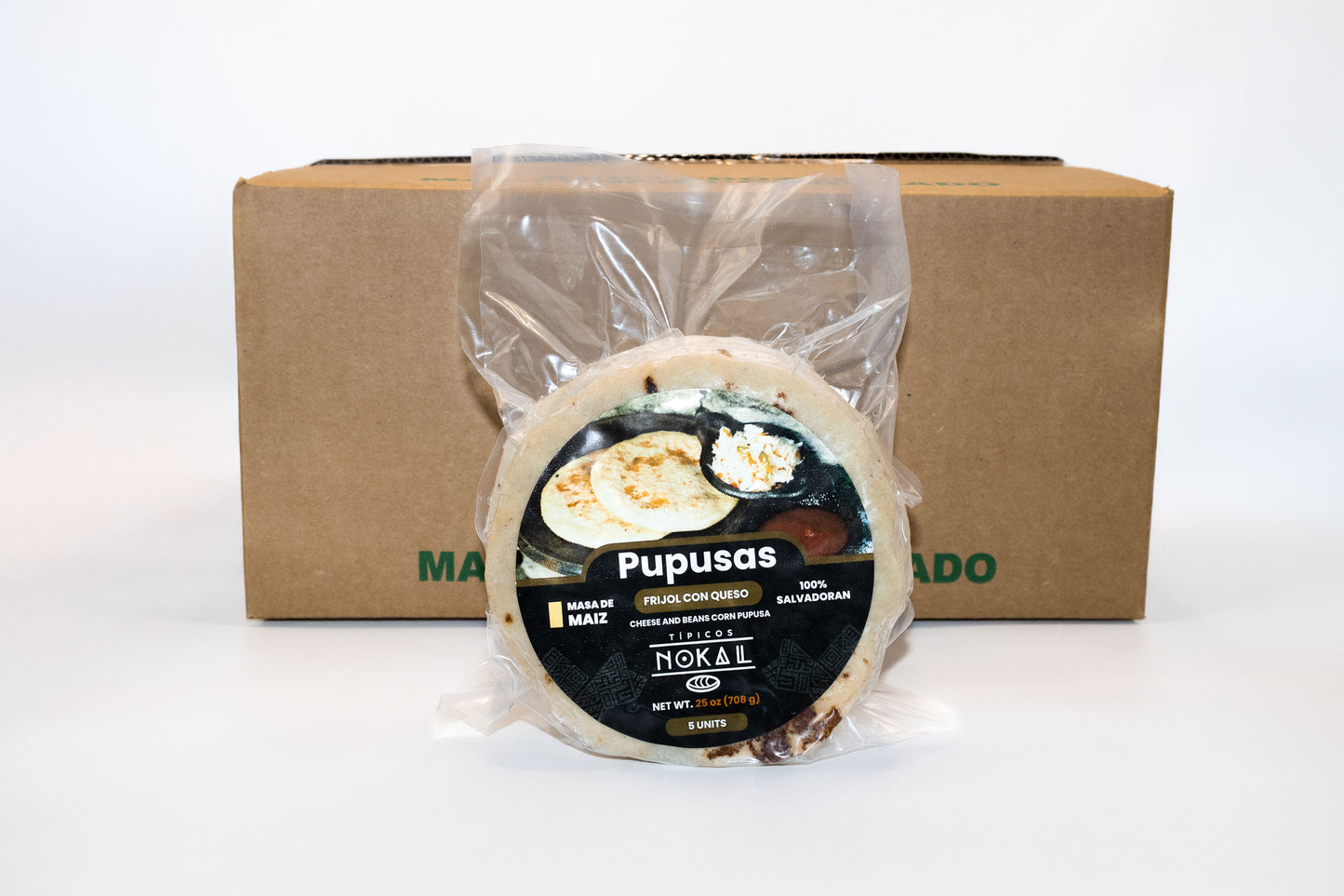Caja de Pupusas de  Maiz con Frijol y Queso ( 15 x 5 pack) - Authentic Salvadoran Product